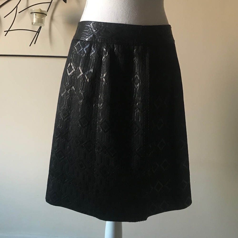 Tory Burch Vintage Siri Black Metallic Geometric Print Straight Skirt Size 10